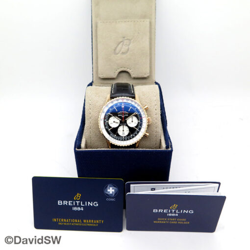 Breitling RB0138 Navitimer B01 Chronograph 43mm with Black Dial 18K Rose Gold on Leather Strap - Image 2