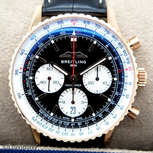 Breitling RB0138 Navitimer B01 Chronograph 43mm with Black Dial 18K Rose Gold on Leather Strap - Image 4