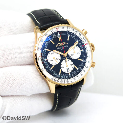 Breitling RB0138 Navitimer B01 Chronograph 43mm with Black Dial 18K Rose Gold on Leather Strap