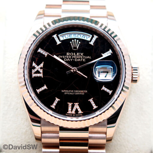 Rolex 128235 Day Date 18K Rose Gold with Eisenkiesel Diamond Roman Dial - Image 3