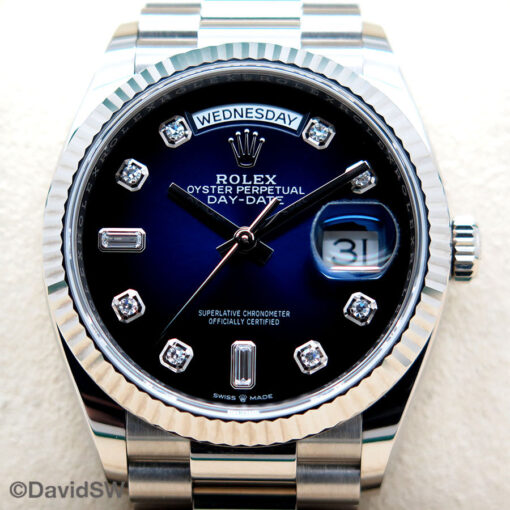 Rolex 128239 Day Date 36 18K White Gold with Blue Ombre Diamond Dial - Image 3