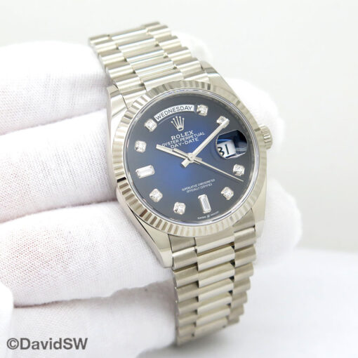 Rolex 128239 Day Date 36 18K White Gold with Blue Ombre Diamond Dial