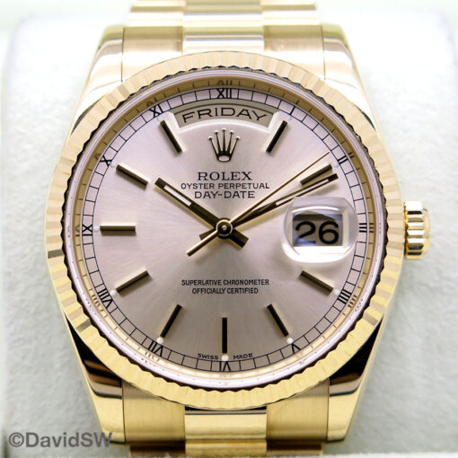 Rolex 118238 Day Date 18K Yellow Gold with Champagne Stick Dial on President - Image 3