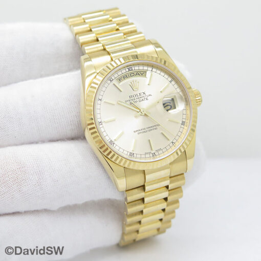 Rolex 118238 Day Date 18K Yellow Gold with Champagne Stick Dial on President