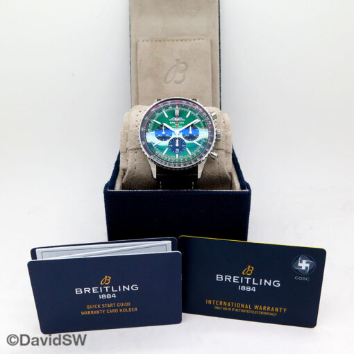 Alternative view of Breitling AB0137 Navitimer B01 Chronograph 46mm with Green Dial on Strap