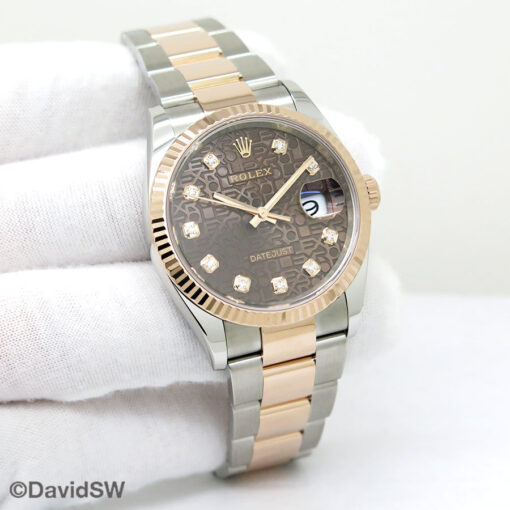 Rolex 126231 Datejust 18K/SS with Chocolate Rolex Motif Diamond Dial on Oyster