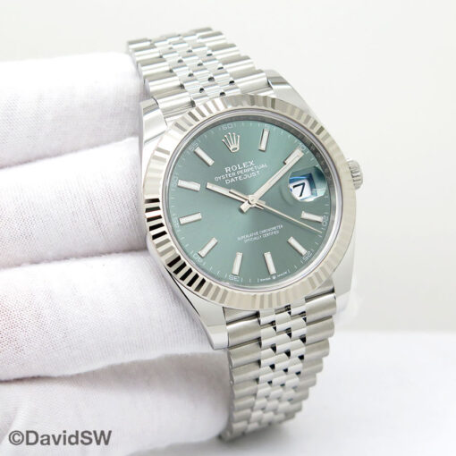 Rolex 126334 Datejust 41 with Mint Green Stick Dial on Jubilee