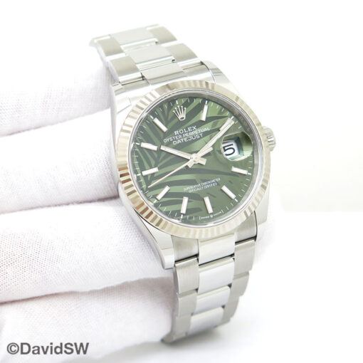 Rolex 126234 Datejust with Olive Green Palm Motif Dial on Oyster