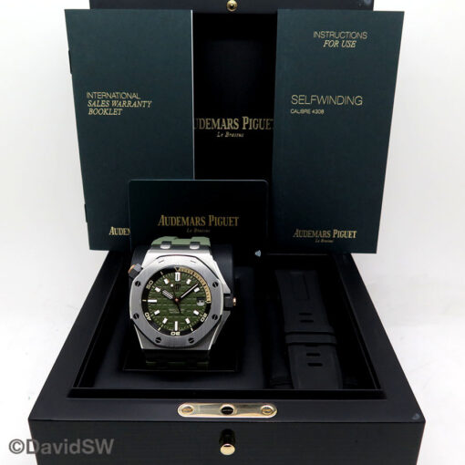 Alternative view of Audemars Piguet 15720ST Royal Oak Offshore Diver with Khaki Green Dial