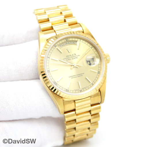 Rolex 18238 Day Date 18K Yellow Gold with Champagne Stick Dial