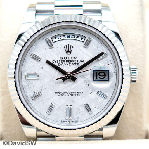 Rolex 228236 Day Date 40 Platinum with Meteorite Diamond Baguette Dial - Image 4