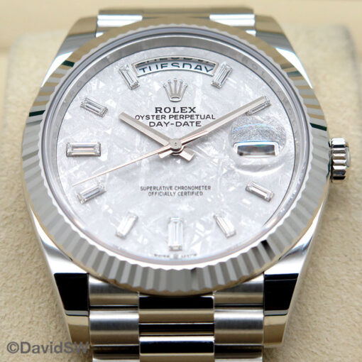 Rolex 228236 Day Date 40 Platinum with Meteorite Diamond Baguette Dial - Image 3