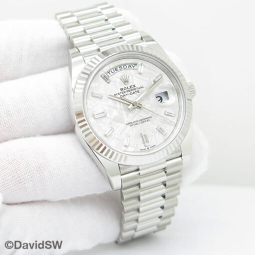 Rolex 228236 Day Date 40 Platinum with Meteorite Diamond Baguette Dial