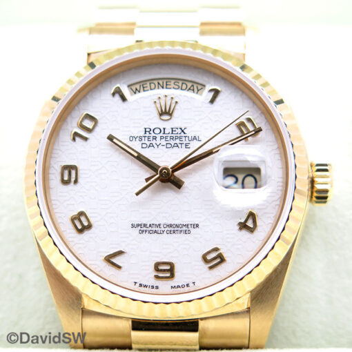 Rolex 18038 Day Date 18K Yellow Gold with Ivory Rolex Motif Arabic Dial - Image 3