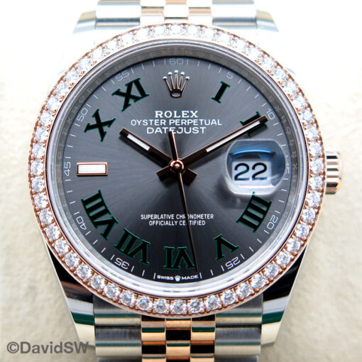 Rolex 126281RBR Datejust 18K/SS with Slate Roman Dial with Diamond Dial on Jubilee - Image 3