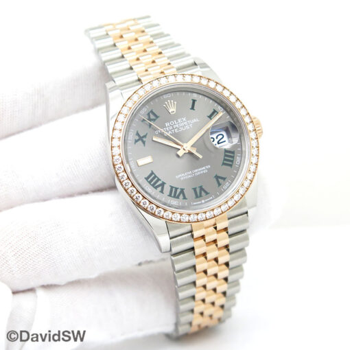 Rolex 126281RBR Datejust 18K/SS with Slate Roman Dial with Diamond Dial on Jubilee