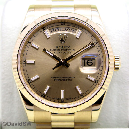 Rolex 118238 Day Date 18K Yellow Gold with Champagne Stick Dial on President - Image 3