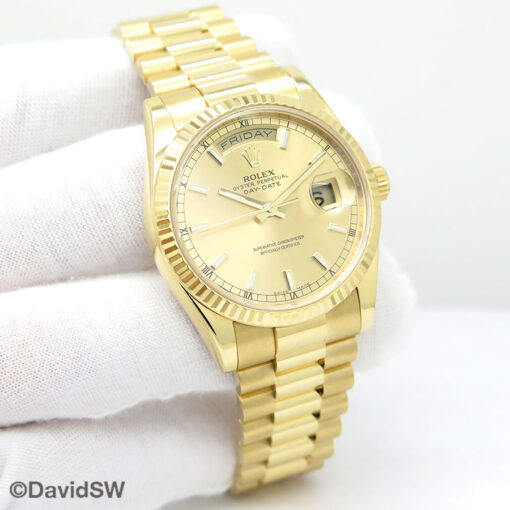 Rolex 118238 Day Date 18K Yellow Gold with Champagne Stick Dial on President
