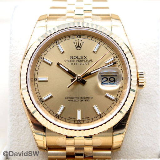 Rolex 116238 Datejust 18K Yellow Gold with Champagne Stick Dial on Jubilee - Image 3