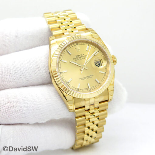 Rolex 116238 Datejust 18K Yellow Gold with Champagne Stick Dial on Jubilee