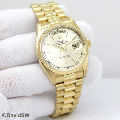 Rolex 18038 Day Date 18K Yellow Gold with Champagne Stick Dial