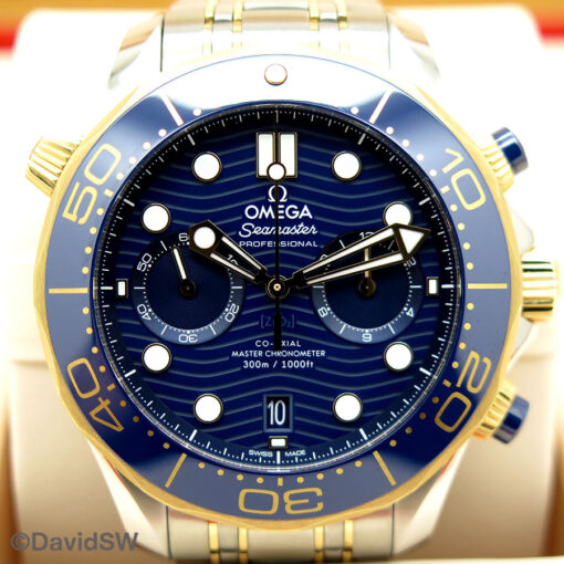 Omega Seamaster Diver 300m Chronograph 18K/SS with Blue Dial on Bracelet - Image 3