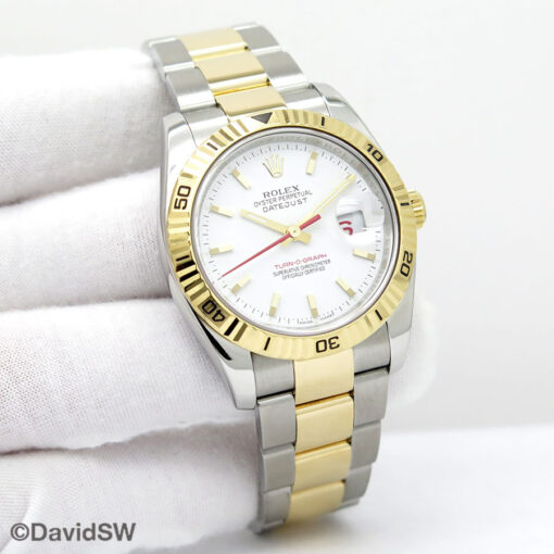 Rolex 116263 Datejust 18K/SS Turn-O-Graph with White Dial on Oyster