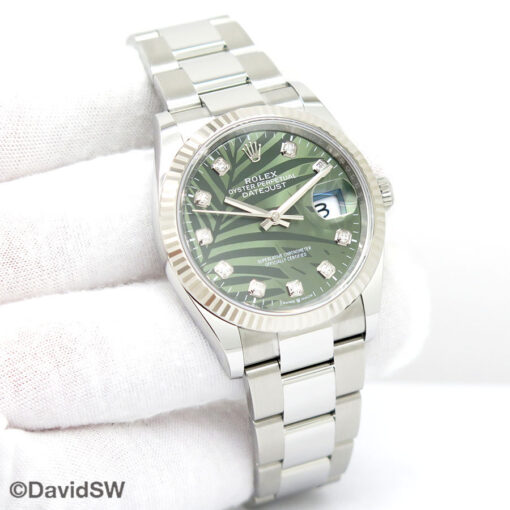 Rolex 126234 Datejust with Olive Green Palm Motif Diamond Dial on Oyster