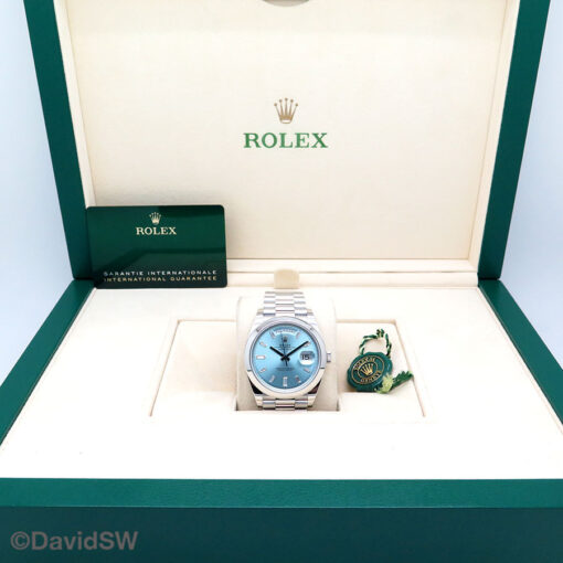 Rolex 228206 Day Date 40 Platinum with Ice Blue Baguette Diamond Dial - Image 2