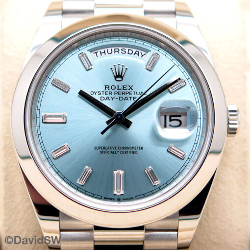 Rolex 228206 Day Date 40 Platinum with Ice Blue Baguette Diamond Dial - Image 3