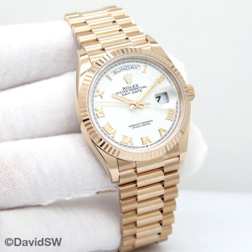 Rolex 128235 Day Date 18K Rose Gold with White Roman Dial