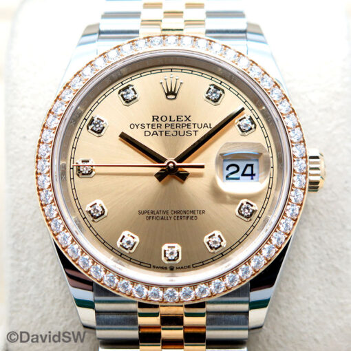 Rolex 126283RBR Datejust 18K/SS with Champagne Diamond Dial and Diamond Bezel on Jubilee - Image 3