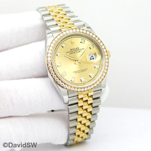Rolex 126283RBR Datejust 18K/SS with Champagne Diamond Dial and Diamond Bezel on Jubilee