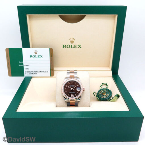 Rolex 178341 Datejust 18K/SS with Chocolate Roman Diamond "VI" Dial with Diamond Bezel on Oyster - Image 2