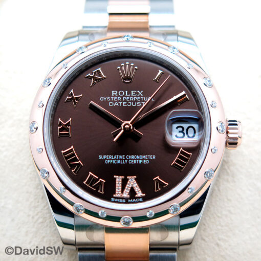 Rolex 178341 Datejust 18K/SS with Chocolate Roman Diamond "VI" Dial with Diamond Bezel on Oyster - Image 8