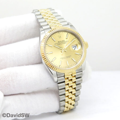 Rolex 126233 Datejust 18K/SS with Champagne Stick Dial on Jubilee