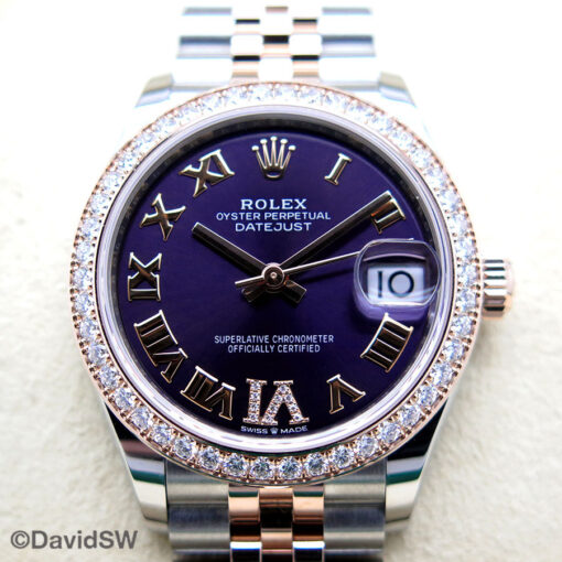 Rolex 278381RBR Datejust 18K/SS with Aubergine Roman Dial with Diamond Bezel and Diamond "VI" on Jubilee - Image 3