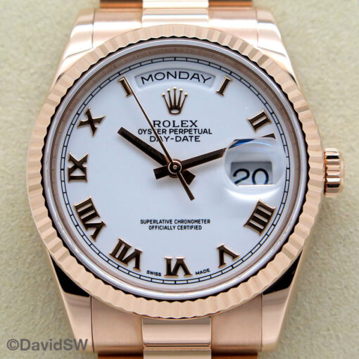 Rolex CPO 118235 Day Date 18K Rose Gold with White Roman Dial - Image 4