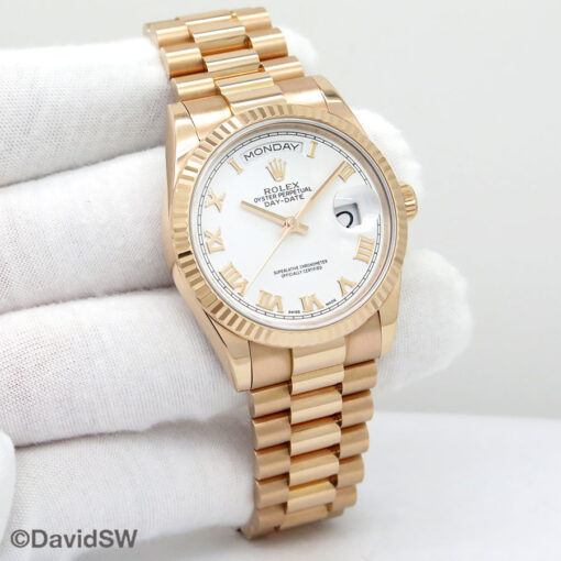 Rolex CPO 118235 Day Date 18K Rose Gold with White Roman Dial