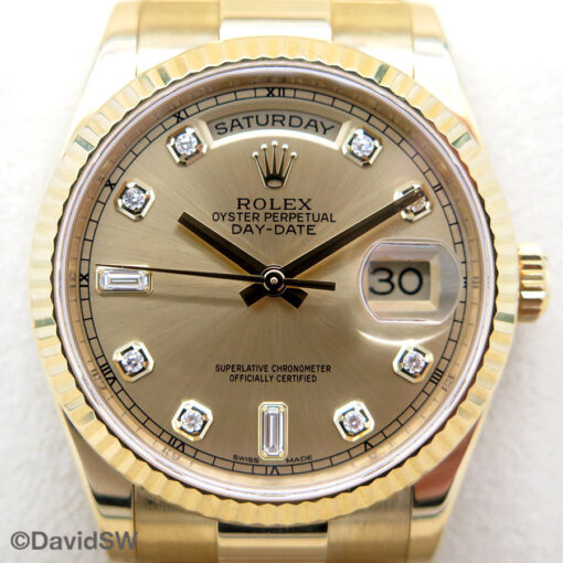 Rolex 118238 Day Date 18K Yellow Gold with Champagne Diamond Dial - Image 3