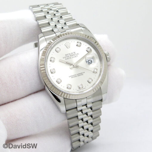 Rolex 116234 Datejust with Silver Diamond Dial on Jubilee
