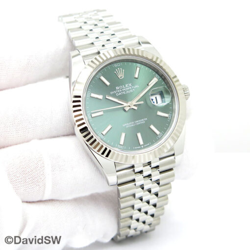 Rolex 126334 Datejust 41 with Mint Green Stick Dial on Jubilee
