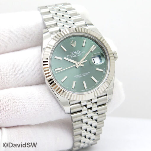 Rolex 126334 Datejust 41 with Mint Green Stick Dial on Jubilee