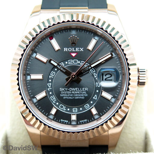 Rolex 326235 Skydweller 18K Rose Gold with Slate Dial on Oysterflex - Image 3