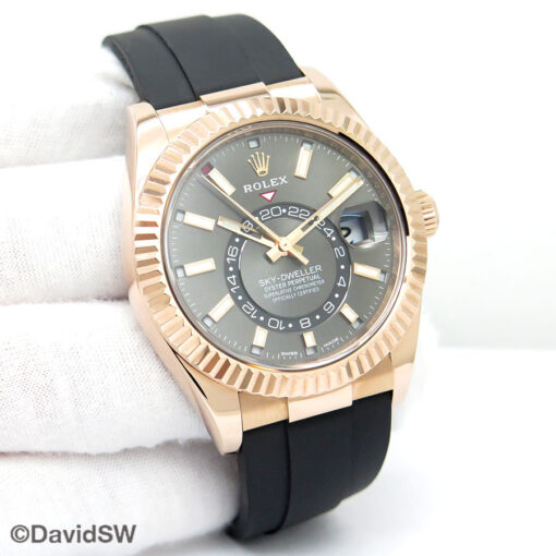 Rolex 326235 Skydweller 18K Rose Gold with Slate Dial on Oysterflex