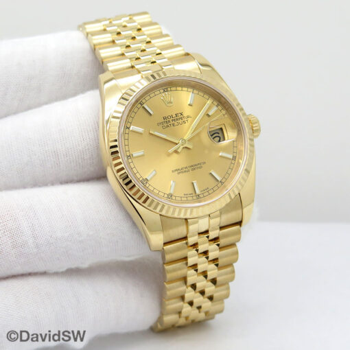 Rolex 116238 Datejust 18K Yellow Gold with Champagne Stick Dial on Jubilee
