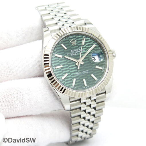 Rolex 126334 Datejust 41 with Mint Green Fluted Motif Dial on Jubilee
