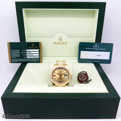 Rolex 218238 Day Date II 18K Yellow Gold with Champagne Diamond Ruby Dial - Image 2
