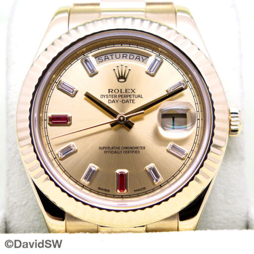 Rolex 218238 Day Date II 18K Yellow Gold with Champagne Diamond Ruby Dial - Image 3
