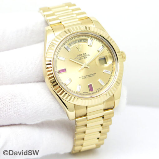 Rolex 218238 Day Date II 18K Yellow Gold with Champagne Diamond Ruby Dial